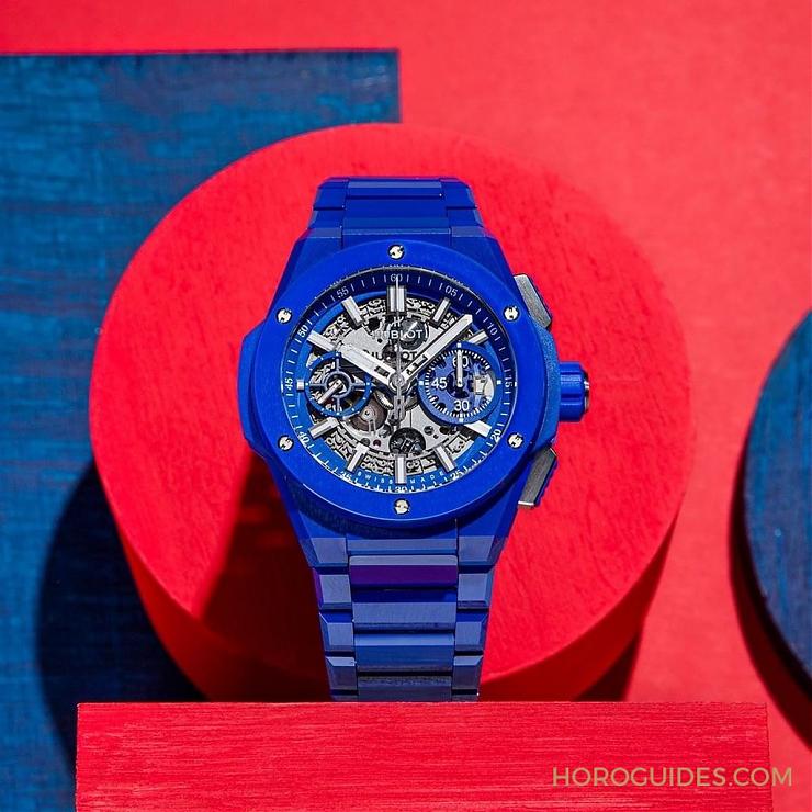 HUBLOT - 穿出正裝清爽感HUBLOT Big Bang Integrated彩色陶瓷鏈帶計(jì)時(shí)碼表