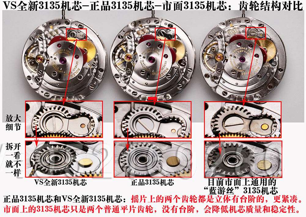 VS廠超級「復刻3135機芯」最全機芯拆解對比正品藍游絲圖文評測